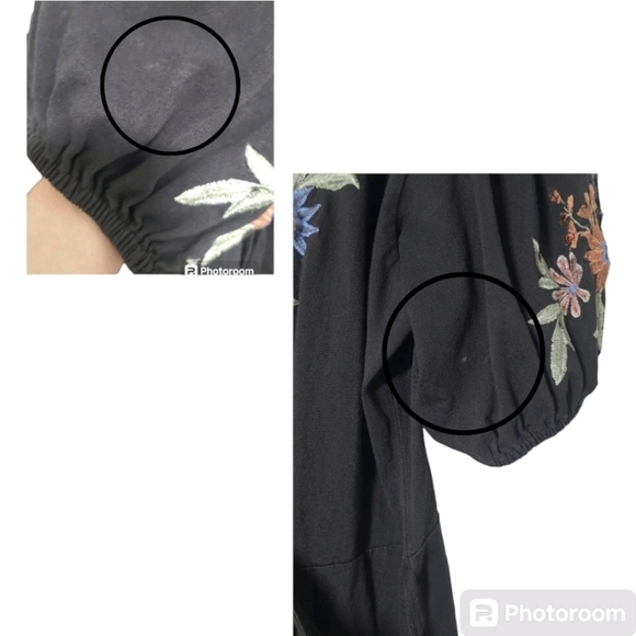 ASOS Black Embroidered Puff Sleeve Wrap Mini Dress Size 14 - Picture 11 of 12